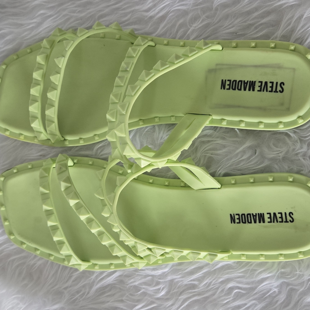 Steve Madden Neon Lime Studded Slide Sandals